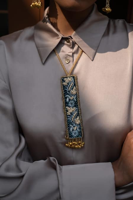 Shop Moirra Blue Thread Handcrafted Pendant Necklace at Aza Fashions Shop_Moirra_Blue Thread Handcrafted Pendant Necklace _at_Aza_Fashions