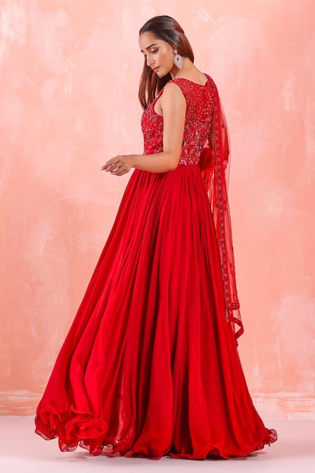 Mirroir Embroidered Bodice Anarkali Gown With Dupatta 