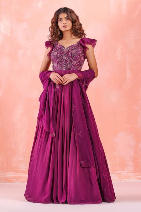 Mirroir Embroidered Bodice Gown With Dupatta 