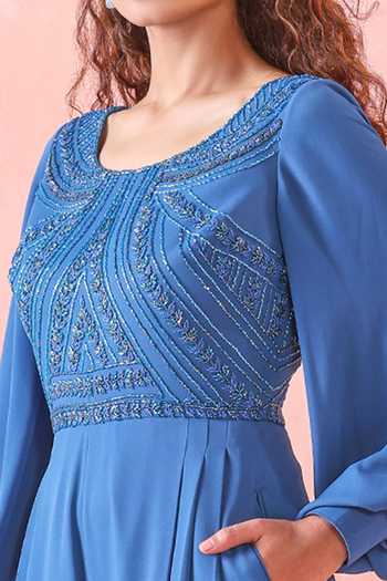 Buy_Mirroir_Blue Royal Georgette Sequin And Beads Round Embroidered Bodice Jumpsuit _Online_at_Aza_Fashions