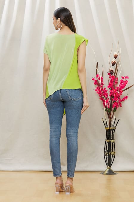 Shop Megha Garg Green Crepe Asymmetric Draped Tunic at Aza Fashions Shop_Megha Garg_Green Crepe Asymmetric Draped Tunic _at_Aza_Fashions