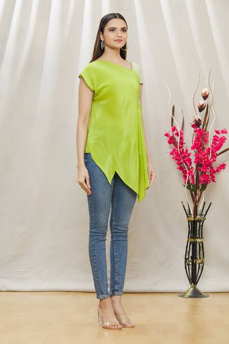 Megha Garg Green Crepe Asymmetric Draped Tunic Online at Aza Fashions Megha Garg_Green Crepe Asymmetric Draped Tunic _Online_at_Aza_Fashions