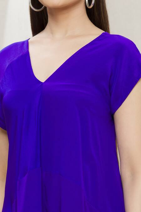 Megha Garg Purple Crepe V Neck Draped Asymmetric Tunic at Aza Fashions Megha Garg_Purple Crepe V Neck Draped Asymmetric Tunic _at_Aza_Fashions