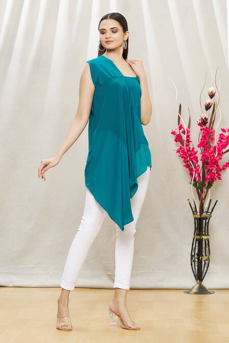 Buy Megha Garg Blue Crepe Asymmetric Draped Tunic Online at Aza Fashions Buy_Megha Garg_Blue Crepe Asymmetric Draped Tunic _Online_at_Aza_Fashions