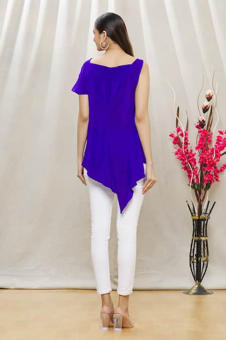 Shop Megha Garg Purple Crepe Asymmetric Draped Tunic at Aza Fashions Shop_Megha Garg_Purple Crepe Asymmetric Draped Tunic _at_Aza_Fashions
