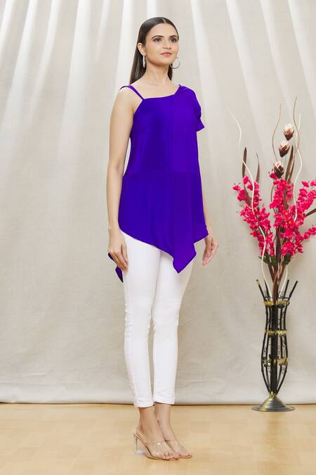 Megha Garg Purple Crepe Asymmetric Draped Tunic Online at Aza Fashions Megha Garg_Purple Crepe Asymmetric Draped Tunic _Online_at_Aza_Fashions