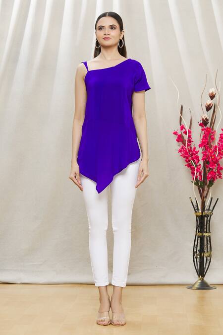 Shop Megha Garg Purple Crepe Asymmetric Draped Tunic Online at Aza Fashions Shop_Megha Garg_Purple Crepe Asymmetric Draped Tunic _Online_at_Aza_Fashions