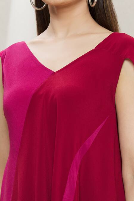 Megha Garg Maroon Crepe Asymmetric Draped Top at Aza Fashions Megha Garg_Maroon Crepe Asymmetric Draped Top _at_Aza_Fashions