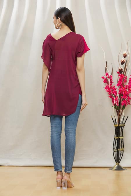 Shop Megha Garg Pink Crepe Asymmetric Draped Tunic at Aza Fashions Shop_Megha Garg_Pink Crepe Asymmetric Draped Tunic _at_Aza_Fashions