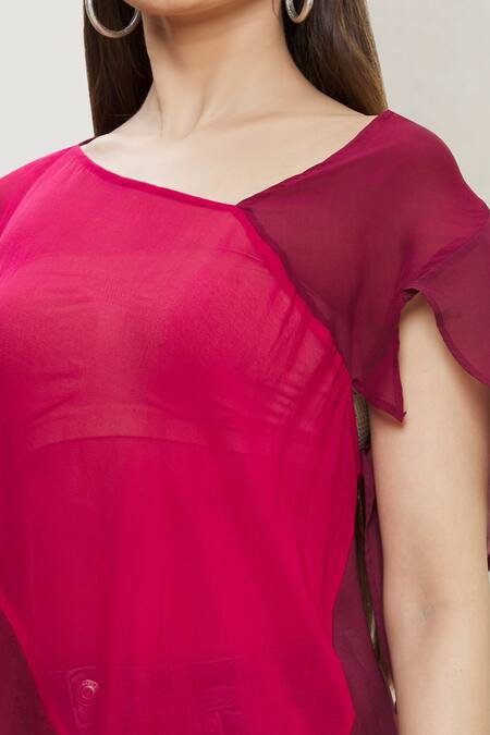 Megha Garg Pink Crepe Asymmetric Draped Tunic at Aza Fashions Megha Garg_Pink Crepe Asymmetric Draped Tunic _at_Aza_Fashions