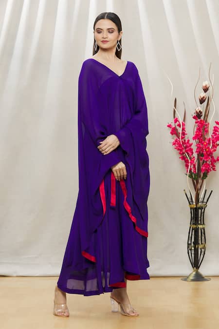 Buy Megha Garg Blue Chiffon, Satin V Neck Cape Style Dress Online at Aza Fashions Buy_Megha Garg_Blue Chiffon, Satin V Neck Cape Style Dress _Online_at_Aza_Fashions