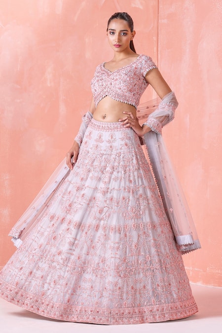 Grey Zari And Embroidered work Resham Lehenga Choli Online |Grey Lehenga  Choli| lovelyweddingmall.com