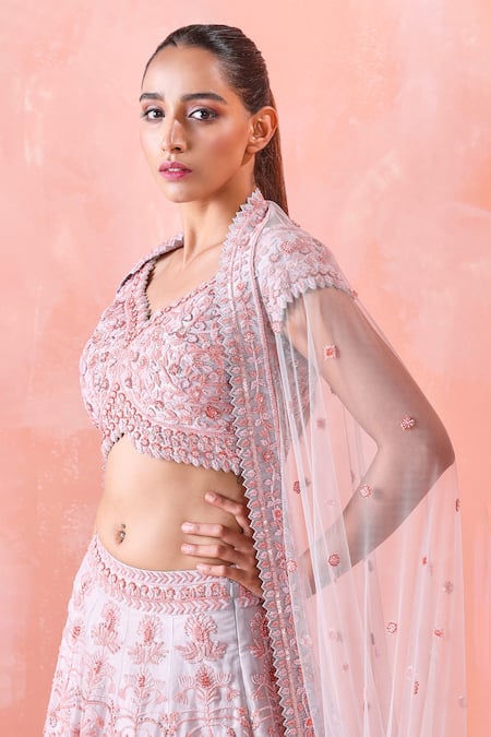Mirroir Grey Organza Lining Shantoon Sequin And Beads Embroidered Bridal Lehenga Set Online at Aza Fashions Mirroir_Grey Organza Lining Shantoon Sequin And Beads Embroidered Bridal Lehenga Set _Online_at_Aza_Fashions