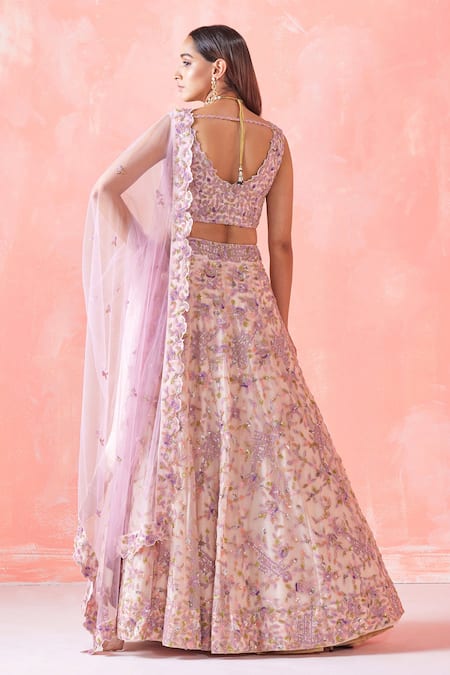 Shop Mirroir Peach Organza Lining Shantoon Sequin And Beads V Embroidered Bridal Lehenga Set at Aza Fashions Shop_Mirroir_Peach Organza Lining Shantoon Sequin And Beads V Embroidered Bridal Lehenga Set _at_Aza_Fashions