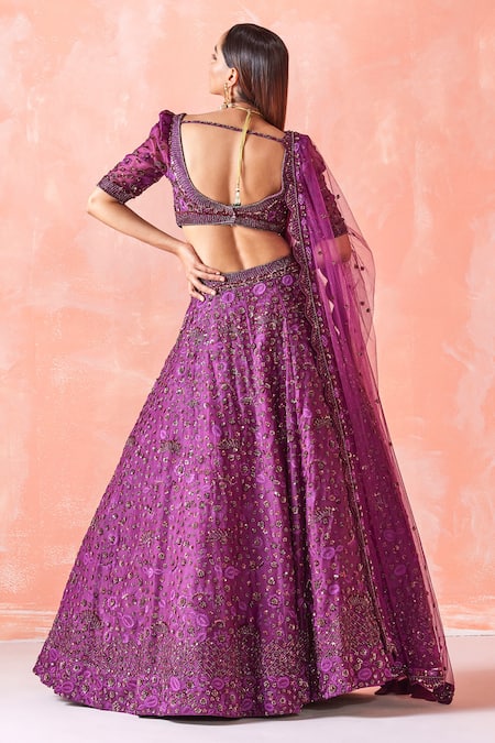 Shop Mirroir Purple Organza Lining Shantoon Sequin And Beads Embroidered Bridal Lehenga Set at Aza Fashions Shop_Mirroir_Purple Organza Lining Shantoon Sequin And Beads Embroidered Bridal Lehenga Set _at_Aza_Fashions