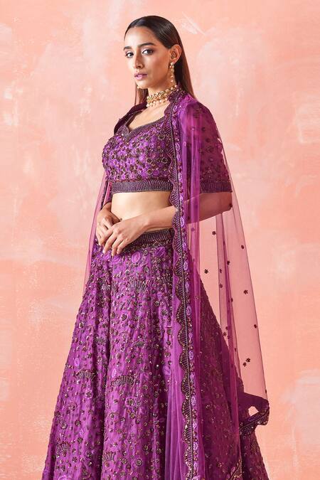 Mirroir Purple Organza Lining Shantoon Sequin And Beads Embroidered Bridal Lehenga Set Online at Aza Fashions Mirroir_Purple Organza Lining Shantoon Sequin And Beads Embroidered Bridal Lehenga Set _Online_at_Aza_Fashions