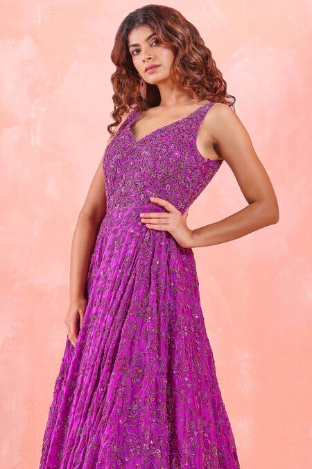 Mirroir Purple Organza Lining Shantoon Sequin And Bugle Beads V Embroidered Flared Gown Online at Aza Fashions Mirroir_Purple Organza Lining Shantoon Sequin And Bugle Beads V Embroidered Flared Gown _Online_at_Aza_Fashions
