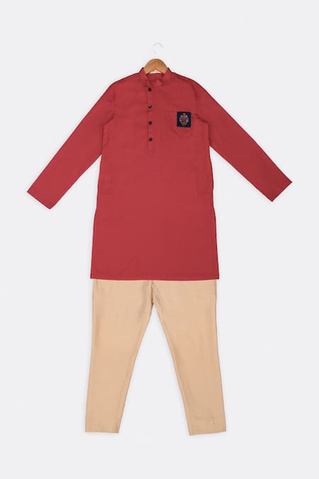 Minikin_Blue Linen, Cotton, Silk Embroidery Floral Printed Kurta And Bundi Set _Online_at_Aza_Fashions