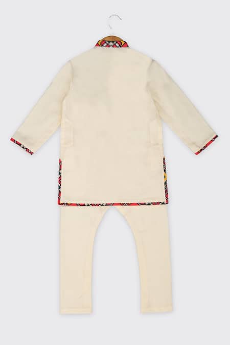 Buy_Minikin_Red Linen, Muslin Patola Print Kurta Set _Online_at_Aza_Fashions