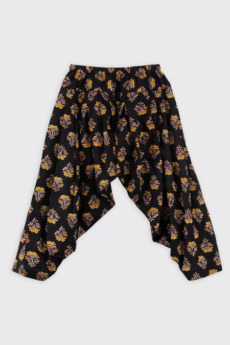 Buy_Minikin_Black Cotton, Linen Embroidery Kurta Set _Online_at_Aza_Fashions