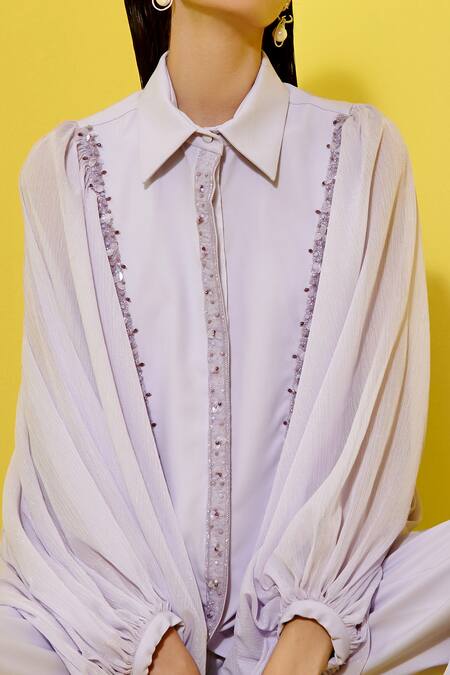 Shop_Label Deepika Nagpal_Purple Heavy Luxury Crepe And Textured Georgette Kimono Style Top & Pant Set_Online_at_Aza_Fashions