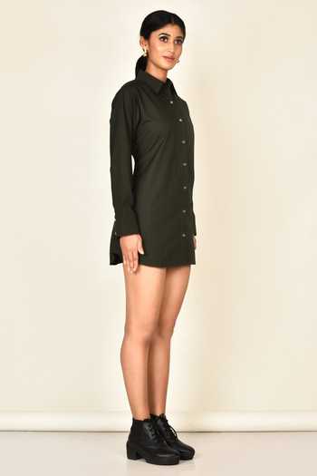Naintara Bajaj_Green Cotton Shirt_Online_at_Aza_Fashions