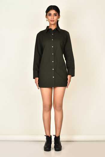 Shop_Naintara Bajaj_Green Cotton Shirt_Online_at_Aza_Fashions
