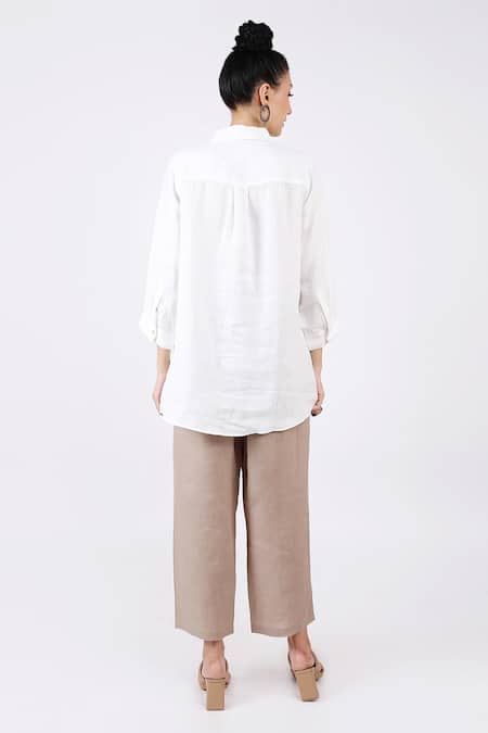 Shop Linen Bloom White Linen Dog Shirt Collar at Aza Fashions Shop_Linen Bloom_White Linen Dog Shirt Collar _at_Aza_Fashions