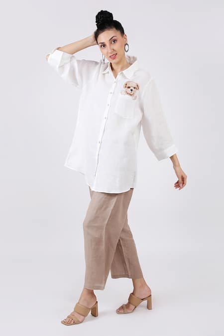 Linen Bloom White Linen Dog Shirt Collar Online at Aza Fashions Linen Bloom_White Linen Dog Shirt Collar _Online_at_Aza_Fashions