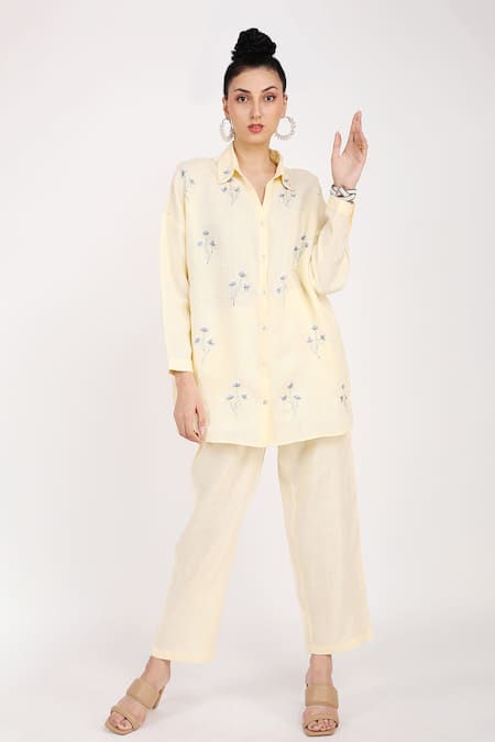 Linen Bloom Linen Floral Embroidered Shirt 