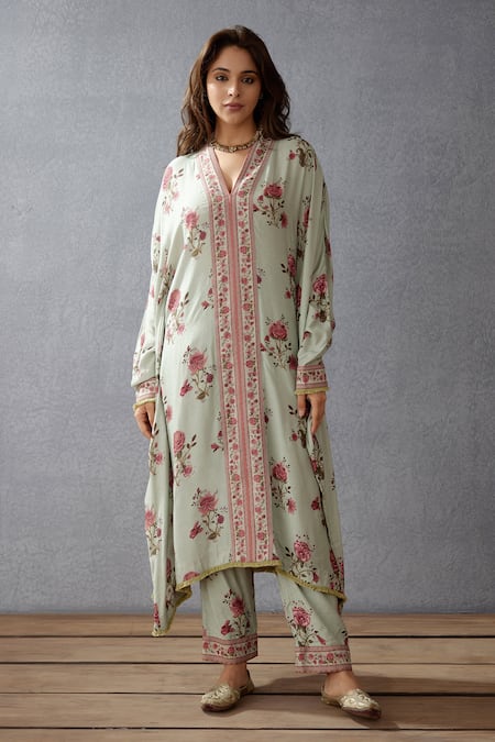 Torani Green Voile, Kaftan Silk, Pant Jaituni Aqsa Kameez Set