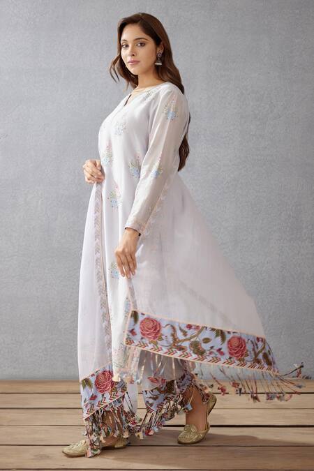 Buy_Torani_Blue Cotton Voile Dupatta Kota Cotton, Kurta And Pant Samsara Falgun Set _Online_at_Aza_Fashions