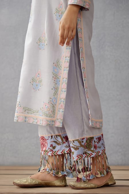 Torani_Blue Cotton Voile Dupatta Kota Cotton, Kurta And Pant Samsara Falgun Set _at_Aza_Fashions