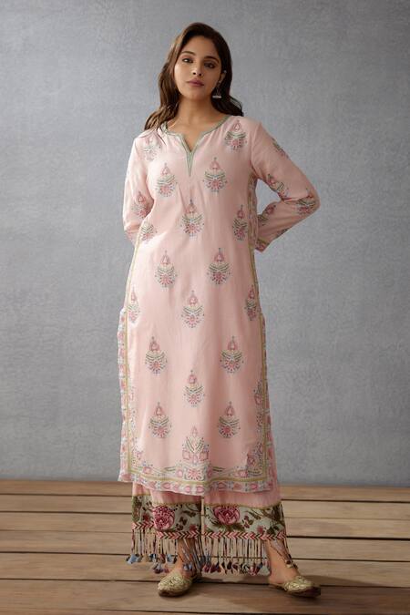 Buy_Torani_Pink Cotton Voile Dupatta Kota Cotton, Kurta And Pant Kaner Falgun Set _Online_at_Aza_Fashions