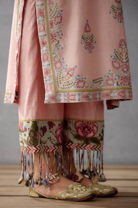 Torani_Pink Cotton Voile Dupatta Kota Cotton, Kurta And Pant Kaner Falgun Set _at_Aza_Fashions