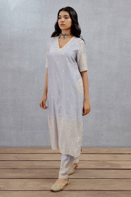 Buy_Torani_Blue Cotton , Dupatta Organza, Kurta And Pant Samsara Nitara Set _Online_at_Aza_Fashions