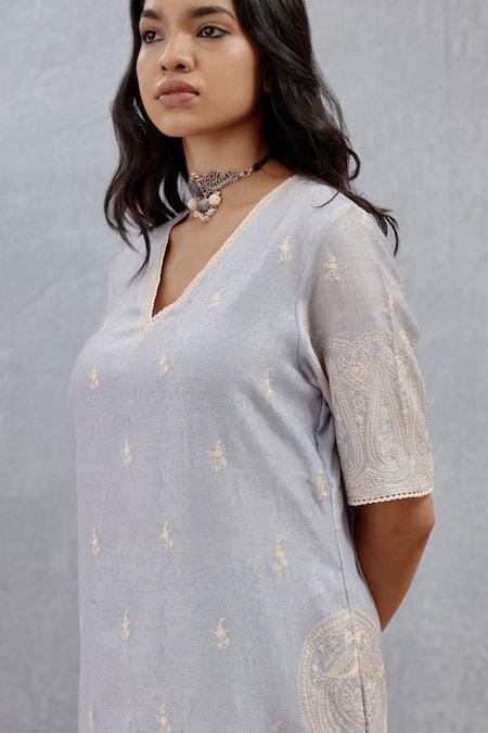 Shop_Torani_Blue Cotton , Dupatta Organza, Kurta And Pant Samsara Nitara Set _Online_at_Aza_Fashions