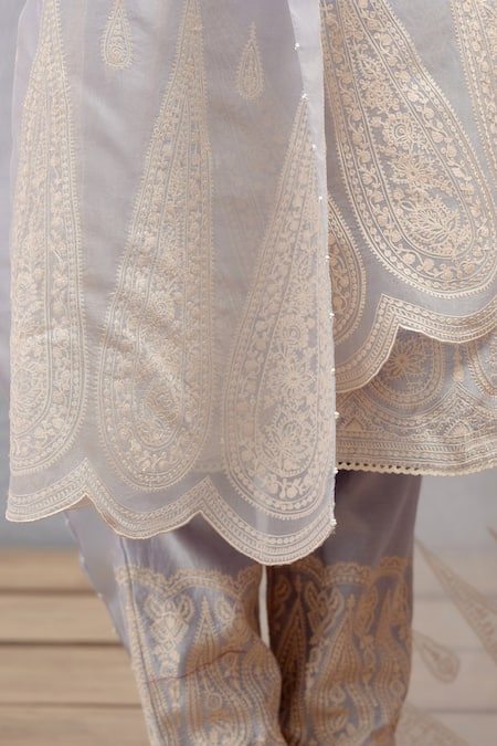 Torani_Blue Cotton , Dupatta Organza, Kurta And Pant Samsara Nitara Set _at_Aza_Fashions