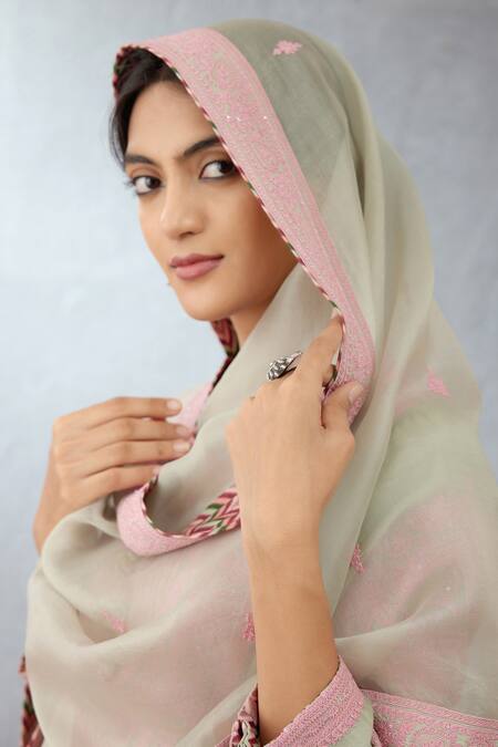 Shop_Torani_Green Cotton Voile Salwar Handwoven Chanderi Dupatta Silk Kaner Revaa Set _Online_at_Aza_Fashions