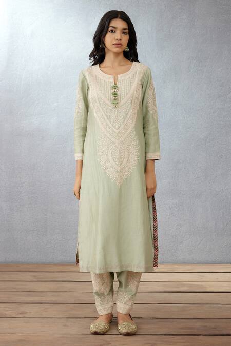 Torani_Green Cotton Voile Salwar Handwoven Chanderi Dupatta Silk Jaituni Revaa Set _Online_at_Aza_Fashions