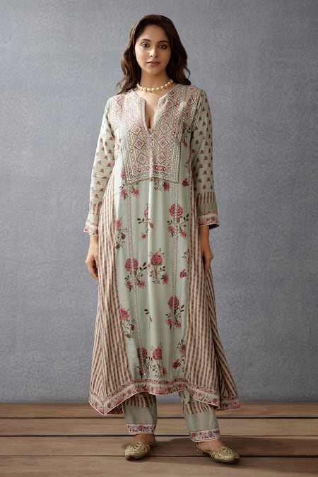 Torani_Green Voile Salwar Silk Dupatta Handwoven Jaituni Bushra Set _Online_at_Aza_Fashions