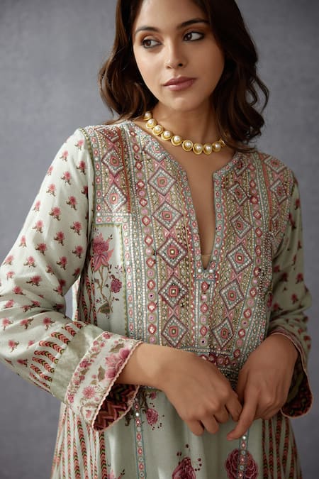 Shop_Torani_Green Voile Salwar Silk Dupatta Handwoven Jaituni Bushra Set _Online_at_Aza_Fashions