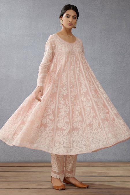 Torani_Pink Silk, Silk Pant Handwoven Chanderi, Kaner Paavni Julaba Set _Online_at_Aza_Fashions