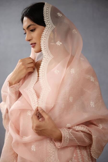 Shop_Torani_Pink Silk, Silk Pant Handwoven Chanderi, Kaner Paavni Julaba Set _Online_at_Aza_Fashions