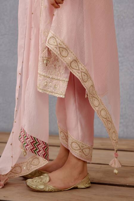 Torani_Pink Voile, Dupatta Kota, Kurta Kaner Ojal Embroidered Set _at_Aza_Fashions