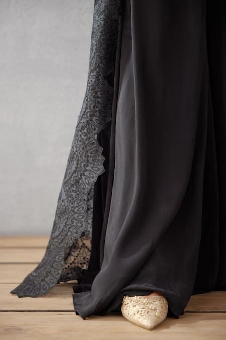 Torani_Black Jacket Organza Bralette And Sharara Shab Mehreen Chogha Set _at_Aza_Fashions