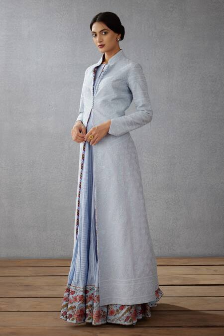 Torani Blue Silk, Voile, Samsara Dhuni Chogha With Rati Jaloba Online at Aza Fashions Torani_Blue Silk, Voile, Samsara Dhuni Chogha With Rati Jaloba _Online_at_Aza_Fashions