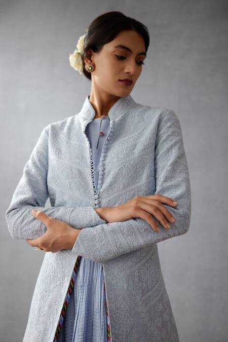 Buy Torani Blue Silk, Voile, Samsara Dhuni Chogha With Rati Jaloba Online at Aza Fashions Buy_Torani_Blue Silk, Voile, Samsara Dhuni Chogha With Rati Jaloba _Online_at_Aza_Fashions