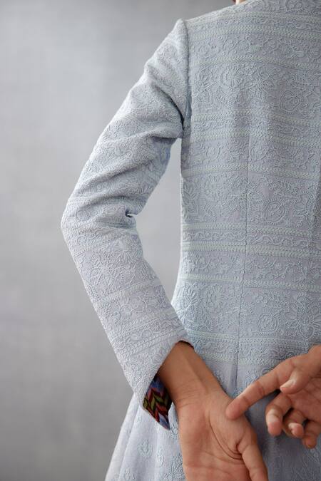 Shop Torani Blue Silk, Voile, Samsara Dhuni Chogha With Rati Jaloba Online at Aza Fashions Shop_Torani_Blue Silk, Voile, Samsara Dhuni Chogha With Rati Jaloba _Online_at_Aza_Fashions