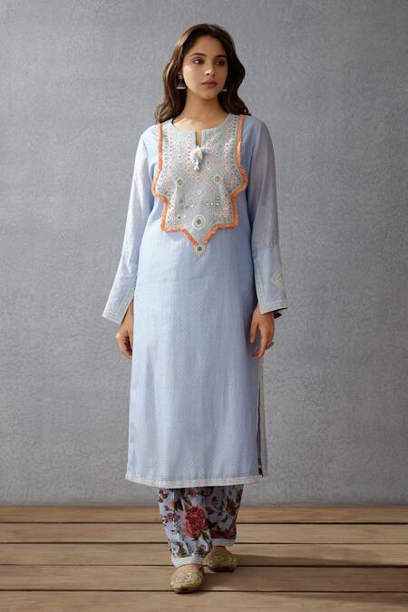 Torani_Blue Cotton Voile, Kurta Handwoven Chanderi, Salwar And Samsara Paakizah Set _Online_at_Aza_Fashions